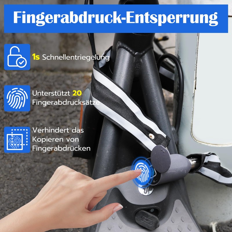 Anweller Bicycle Lock Fingerprint, High Security Anti-Theft Bicycle Chain Lock