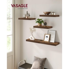 VASAGLE Wall Shelves Set of 5, Floating Shelves, Wall Mounted, 8 x 15.7 x 1.5 Inches, Display Shelves for Picture Frames, Wall Decor, Hanging Shelf for Living Room, Kitchen, Rustic Brown ULWS071B02