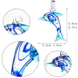 2'' Decorative Hanging Glass Dolphin Ornament,Glass Blown Mini Blue Dolphin Figurine Art Glass Christmas Ornament