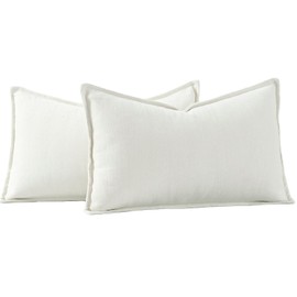 MADIZZ Textured Chenille Throw Pillow Covers Set of 2 Super Soft Decorative Pillow Covers Boho Cushion Covers Modern Pillowcases Farmhouse Home Decor for Sofa Bedroom 12x20 inch White