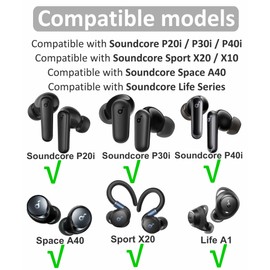 IiEXCEL 6 Pairs Ear Tips Set for Soundcore P20i / P30i / P40i / Sport X20 / Space A40, Double Flange Silicone Eartips Compatible with Soundcore Sport X20 / Space A40 / P30i / P40i - Black