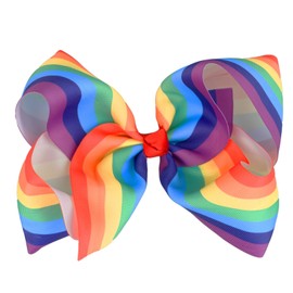 Pride Day Rainbow Hair Accessories: Large Grosgrain Ribbon Bows and Alligator Clips for Girls, Toddlers, and Women