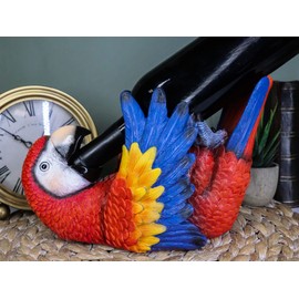 Ebros Gift Tropical Rio Rainforest Red Scarlet Macaw Parrot Wine Bottle Holder Caddy Figurine 10.25" Long Kitchen Dining Party Hosting Decor Statue of South American Evergreen Forest Birds