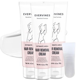 Evervines hair removal cream for women: whole body intimate bikini line face leg underarm area depilatory - home travel use with scraper (4.2oz).