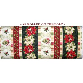 WILMINGTON /TIS THE SEASON CHRISTMAS POINSETTIA MISTLETOE HOLLY STRIPED FABRIC BY THE YARD 36" X 44" #86321