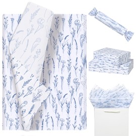 100 Sheets Blue Floral Tissue Papers, Chinoiserie Calla Lily Gift Wrap Tissue Paper for Gift Bag, Blue White Wildflower Art Packaging Paper for Wedding Bridal Shower Birthday Party Decor, 20 x 14IN