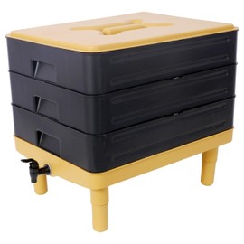 ZJMTOCYU 3-Tray Worm Farm Kit, 65L Compost Bin for Indoor & Outdoor Vermicomposting, Efficient Waste Recycling System, Yellow and Black