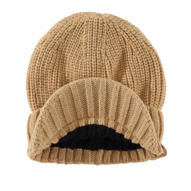 Magracy Mens Winter Hat with Visor and Thick Peak, Khaki, Apricot