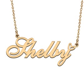 HUAN XUN Shelby Name Necklace 18k Gold Plate Nameplate Charm Unique Custom Necklaces Gifts for Women Bridesmaid