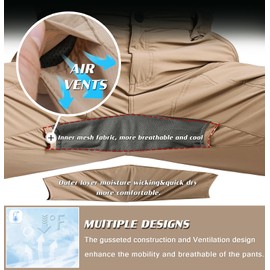 Mens Work Pants Lightweight Breathable Cargo Hiking Pants Outdoor Waterproof Quick Dry Stretch Tactical Travel Trekking Pants with Zipper Pockets Khaki 42Wx30L