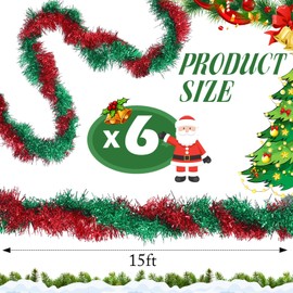 Shappy 88.5 ft 6 Rolls Christmas Tinsel Garland Decor Glitter Metallic Xmas Tree Twist Garland for Christmas Xmas Wedding Birthday Party Indoor Outdoor Hanging Home Decor(Red, Green)