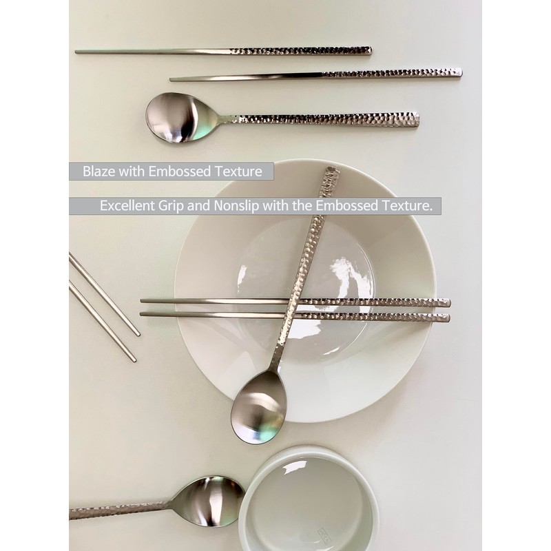 cozymomdeco Korean Made Silver Glossy Hammered Stainless Steel Korean Spoon