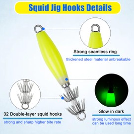 OROOTL Squid Jigs Saltwater Fishing Lures, 5/10pcs Glow Squid Jig Hooks Luminous Cuttlefish Sleeve Octopus Jig Baits Night Fishing Octopus Lures Set with Tackle Box