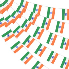 32.8ft 38 Pcs Rectangle Indian Flags Pennant Banner - Mini India String Banner Flag, Saffron White Green Tiranga Flags Bunting Banner for National Independence Republic Day Outdoor Indoor Decorations