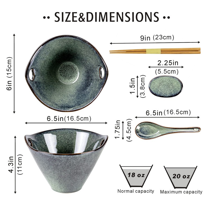 UNICASA Japanese Ramen Bowl Set with Chopsticks, Spoons and Rests,