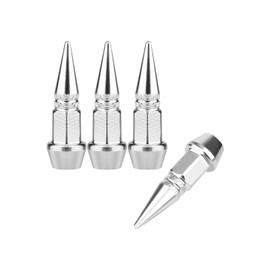 AIEX 4 Packs Spiked Aluminum Valve Stem Caps, Heavy Duty Tire Caps Dust-Proof Air-Proof Valve Stem Covers for Cars SUVs Trucks Motorcycles Bicycles (Sharp Towel Shape,Silver)