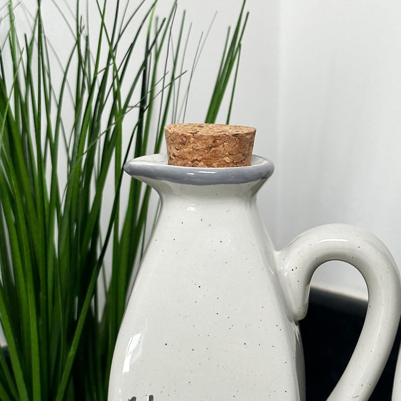 Ceramic Oil and Vinegar Bottle Set Speckled Grey Table Kitchenware