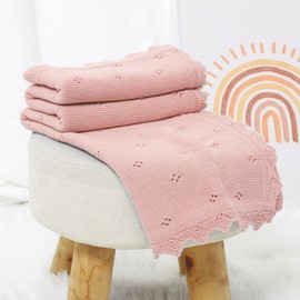 Hadetoto Baby Blanket 100% Cotton Knit Baby Blankets Baby Gifts Baby Essentials for Newborn, 100 x 80 cm (Pink)
