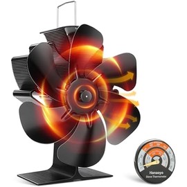 Wood Stove Fan, 6 Blades Wood Stove Fan Heat Powered, Fireplace Fan with Magnetic Thermometer, Wood Stove Accessories, Non Electric Fan for Wood/Log Burner Stove