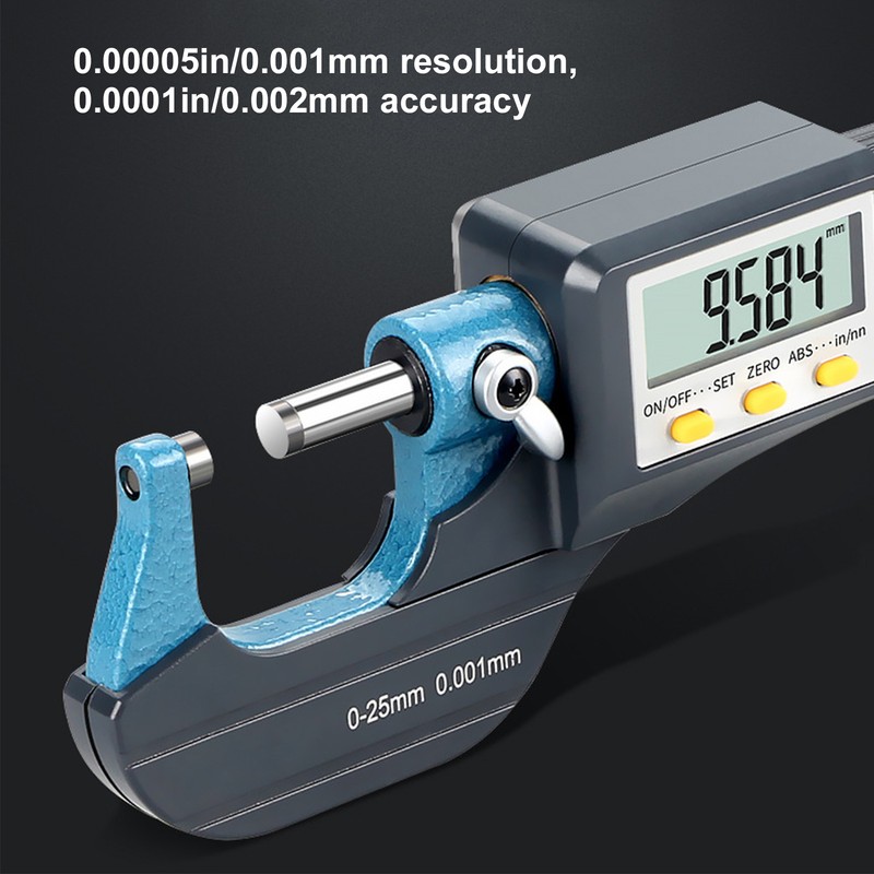 Digital Micrometer 0.00005in/0.001mm Resolution Professional Thickness Measuring Tools 0‑25mm