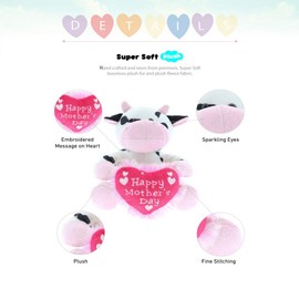DolliBu Happy Mother's Day Stuffed Animal, Heart Message for Best Mommy, Grandma, Wife, Step Mom, Mama - Cute Soft Adorable Sentiment Plush Teddy Bear - Cow