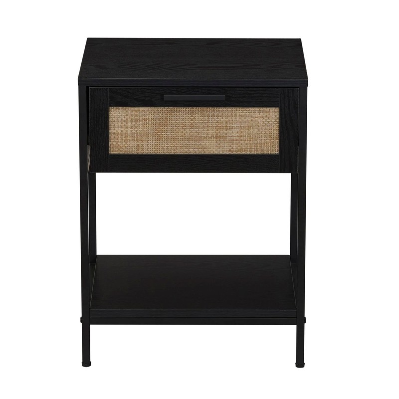 Household Essentials Woven Rattan End Table, Black Oak