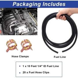 Tnisesm 1/4 Inch ID Fuel Line Hose 10Ft + 20 Hose Clamps for Small Gas Engines-Free Ship