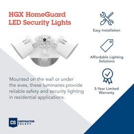 Lithonia Lighting HomeGuard 2-Light LED Outdoor Flood Lights, Motion Sensor Outdoor Lights with Dusk to Dawn, Adjustable Lumens and Color, Round Heads, White (HGX LED 2RH ALO SWW2 120 PIR WH M2)