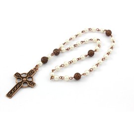 Anglican Prayer Beads with Cream Pearls and Celtic Cross in Antique Copper, Anglican Rosary, Pearl Prayer Beads, Custom Rosary