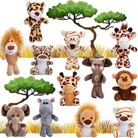 Sumind 12 Pieces Mini Stuffed Forest Animals Jungle Animal Plush Toys 4.8 Inch Cute Elephant Lion Giraffe Tiger Plush for Animal Themed Parties Achievement(Sitting, Standing)
