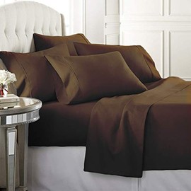 Luxury Home Super-Soft 1600 Series Double-Brushed 6 Pcs Bed Sheets Set (Queen, Chocolate)