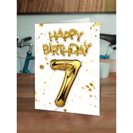 Brainbox Candy - 7th Birthday Card - Age 7 - Beautiful White Gold Foil Effect Age Card - Birthday Cards For Boys Girls Children - Kids Age Cards