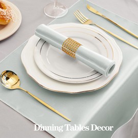 RUDONG M 100 Pcs Grey Satin Napkins and Napkin Rings Set, 17 x 17 Inch Square Cloth Napkins Set of 50, Silky Soft Table Napkins Bulk for Weddings, Banquet, Parties Dinner Decoration