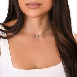 Beaux Bijoux Sterling Silver 12" + 3" Italian Open Heart Choker Necklace