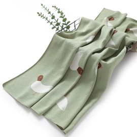 Hadetoto 100% Cotton Baby Blanket Knit Soft Cozy Swaddle Receiving Blankets Toddler Infant Blanket with Lovely Elephant for Newborn Boy Girls (Duck - Light Green)