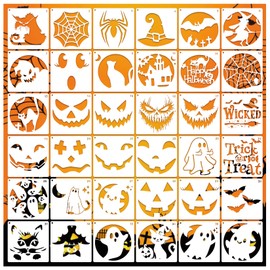 Hallooween Pumpkin Stencils for Painting Pumpkins Reusable Ghost Face Paint Templates on Wood Glass Crafts Cookie Baking Door Hanger Sign Decorating (face36)