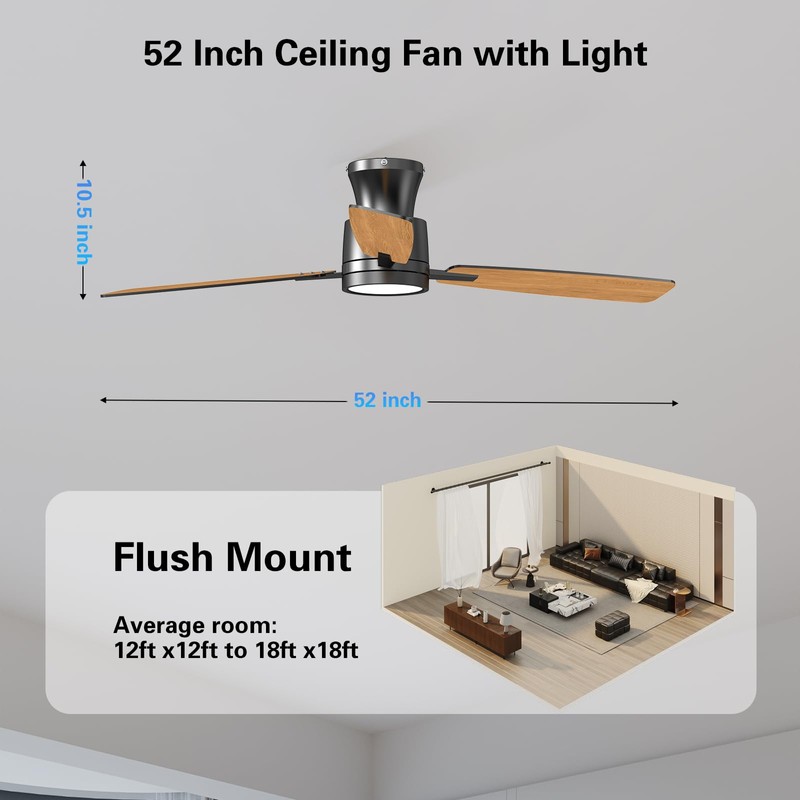 Atolit Ceiling Fans with Lights,52 Inch,Quiet Reversible Motor,Easy to Install,6