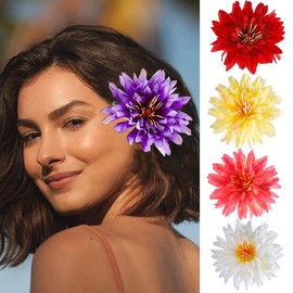 Haomye 5PCS Flower Hair Clip Boho Chrysanthemum Hairpin Hawaiian Floral Hair Barrettes Accessories for Beach Party Wedding (Purple)