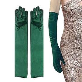 changyexi Green Velvet Gloves Costume Women Tea Party 1920S Long Sleeve Opera Evening Prom Elbow Gloves, 80's Accessories for Women (green, One size)