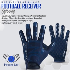ROLANCIO Football Gloves (Navy Blue, Large)