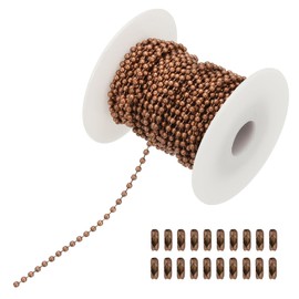 PATIKIL 10m/32.8ft Beaded Ball Chain, 2.4mm Stainless Steel Pull Chain Extension with 20 Pcs Connectors for Tag Chain, Keychain Rings, DIY Crafts, Copper