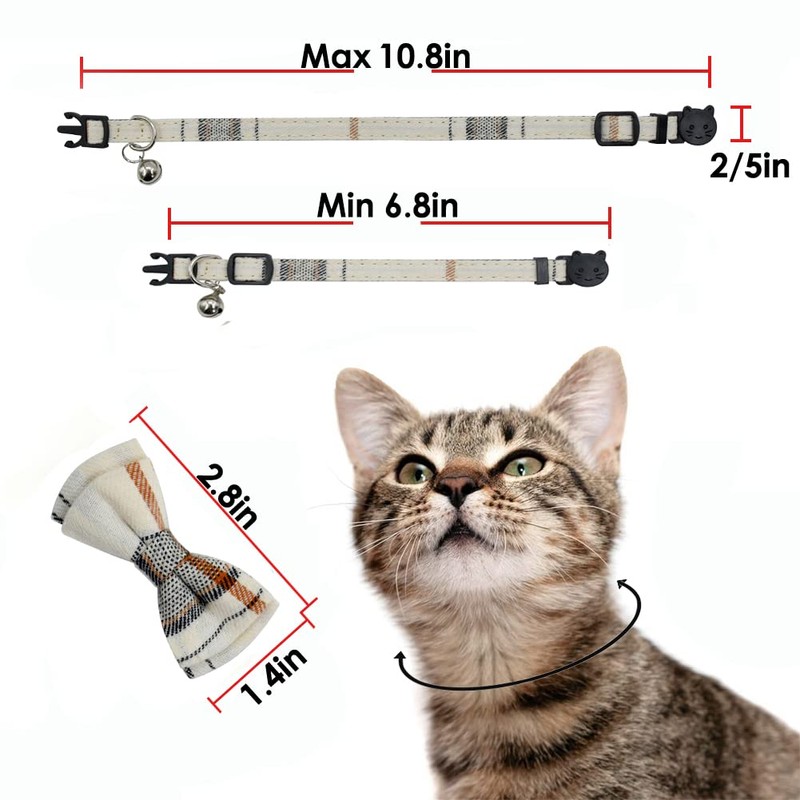 Cat Collar Breakaway with Bell and Bow Tie, Plaid Design