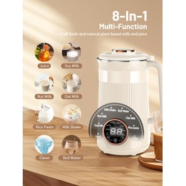 Nut Milk Maker Machine 35oz, 10 Stainless Steel Blades for Homemade Almond Oat Coconut Plant-Based Milk, 8-in-1 Self-Cleaning Auto Keep Warm & Boil Water, 12H Delay Start for Non-Dairy Beverages