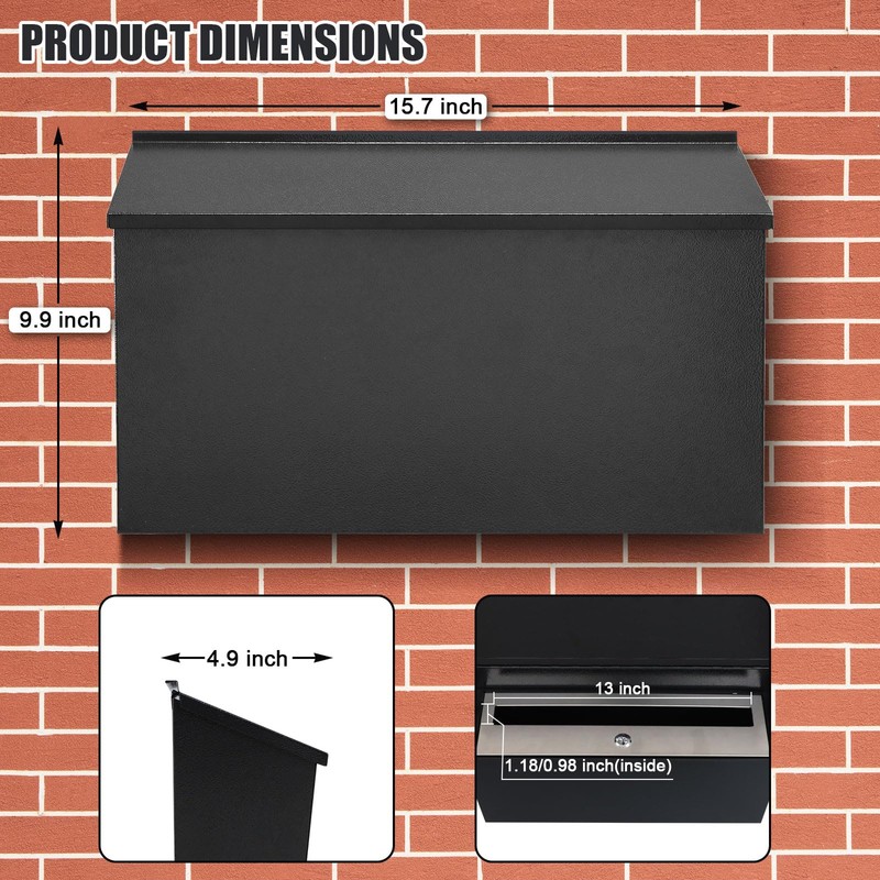 KYODOLED Locking Wall Mount Mailboxes for Outside, Large Capacity Mail