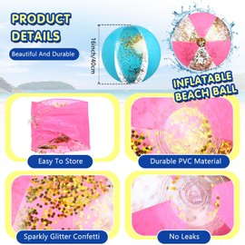 Syhood 2 Pcs Glitter Beach Ball 16 Inch Inflatable Beach Balls Gold Confetti Pool Balls for Swimming Pool for Adults Summer Birthday Party Favors (Pink and Blue)