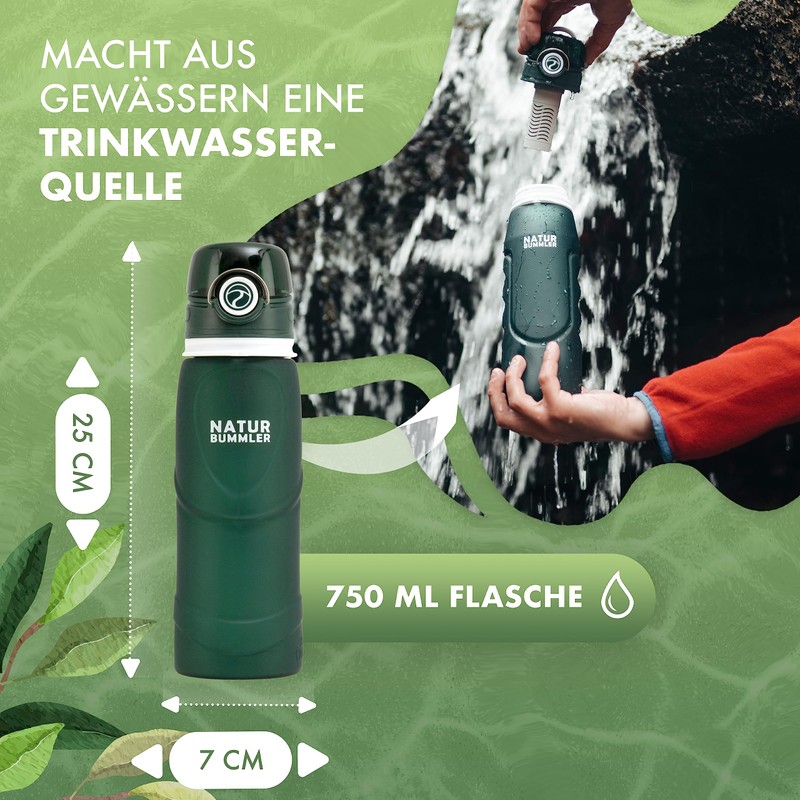 Naturbummler Water Filter Bottle 750 ml [Co2 Neutral] Including Hanging