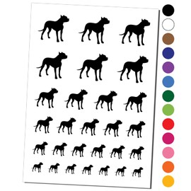 American Pit Bull Terrier Dog Solid Temporary Tattoo Water Resistant Fake Body Art Set Collection - Black (One Sheet)