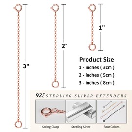3Pcs Rose Gold Necklace Extenders for Women, 1/2/3 Inches Gold Necklace Extender, Chain Extenders for Necklaces Bracelets Chokers Anklets, Bracelet Extender for Jewelry Making