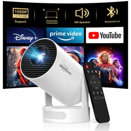 Portable Smart Projector with Android 14, WiFi 6, Bluetooth 5.4 and 180° Stand, HD Mini Projector for Bedroom, Ceiling Projection, Home Theater and Outdoor Movies