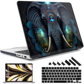 May Chen Case for M4 MacBook Pro 14 inch Case A3112 A3401 Max A3185, M3 A2918 A2992, M2 A2779 M1 A2442, 2024 2023 2022 2021 Release, Plastic Hard Shell Case with Keyboard Coer, Mystical Elephant